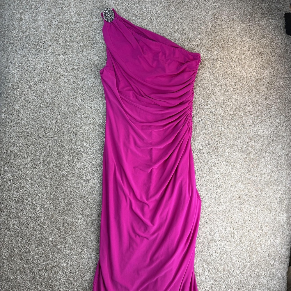 Lauren Ralph Lauren Dress Womens 8 Pink One Shoulder Ruched Maxi Gown Formal
